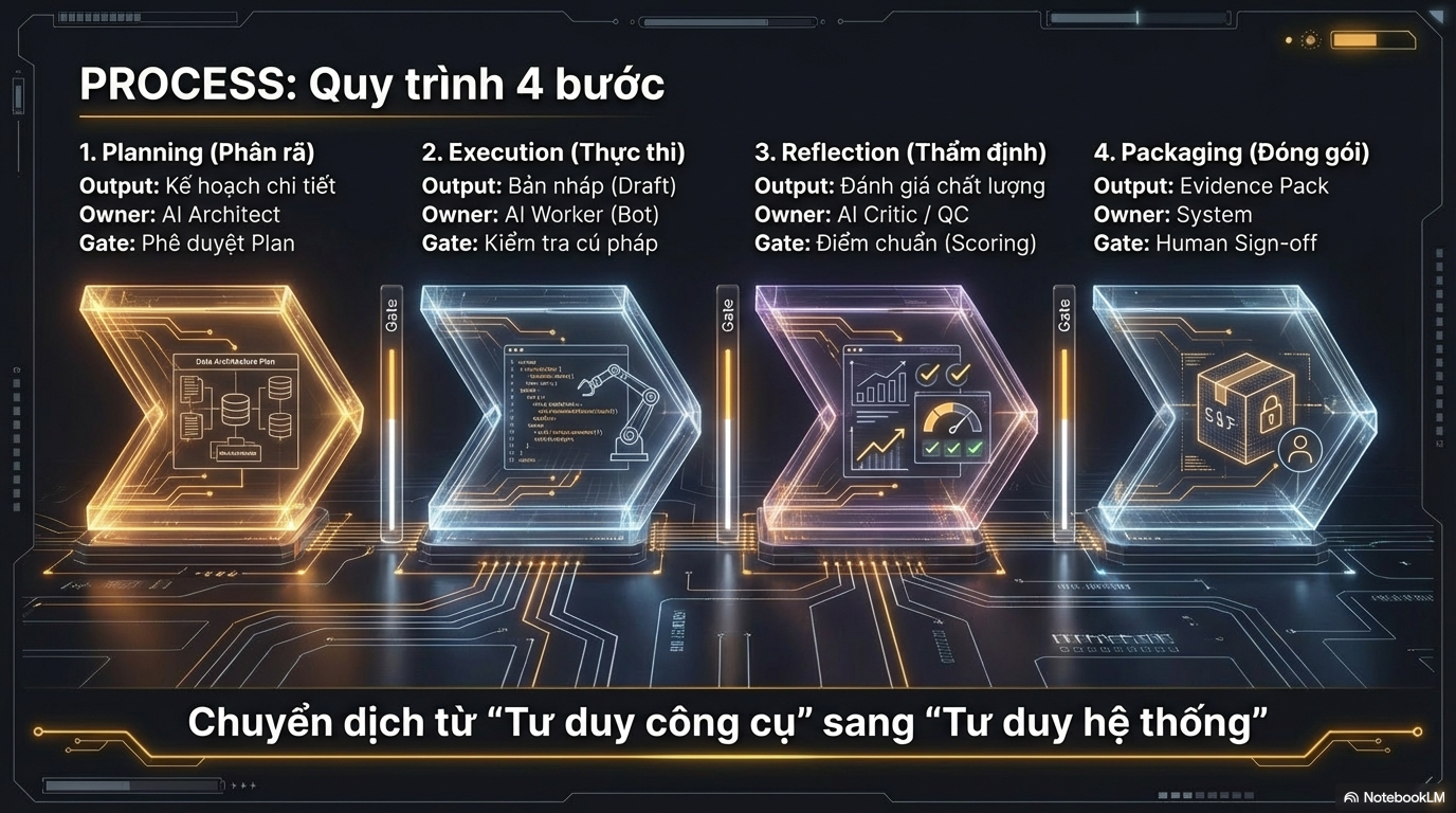 Sơ đồ quy trình 4 bước từ Prompt đến AI Passport